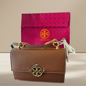 Tory Burch Brown Crossbody Bag with Gold Logo